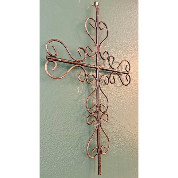 Cross Wrought Iron Hand Forged & Welded Wall Hanging Christian Crucifix 22 x 15 - Picture 7 of 10